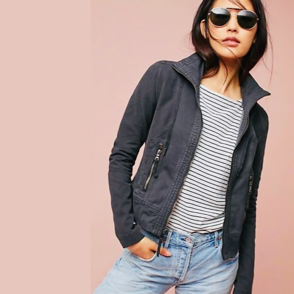 MARRAKECH Anthropologie Charcoal Grey Utility Moto Jacket